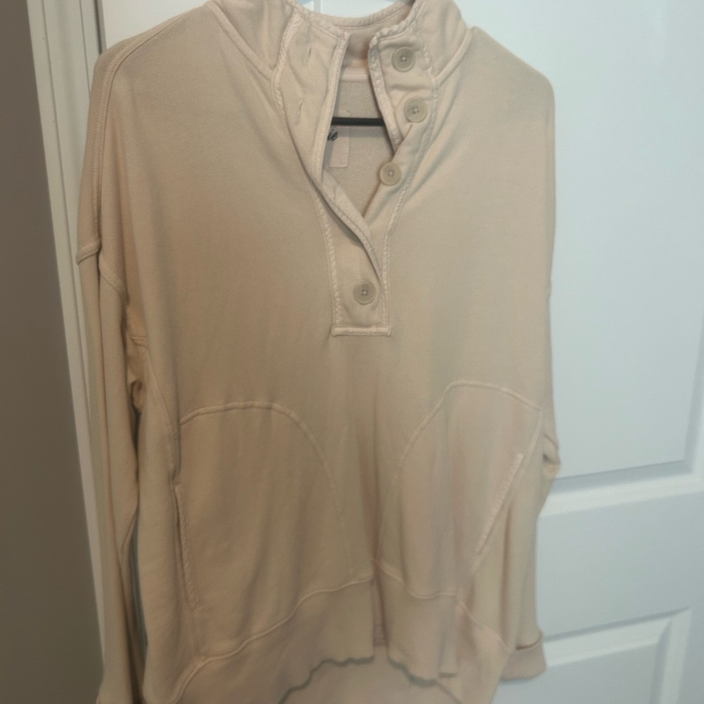 aerie Cream Button-Neck Pullover Hoodie